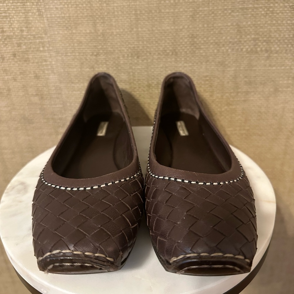 Bottega Veneta Brown Intreccaito Leather Ballet Flats Size 39